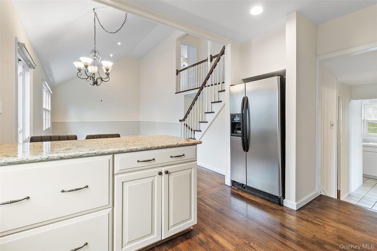 Chandelier, Interior, Kitchen, Recessed Lighting, Wood Texture Flooring
