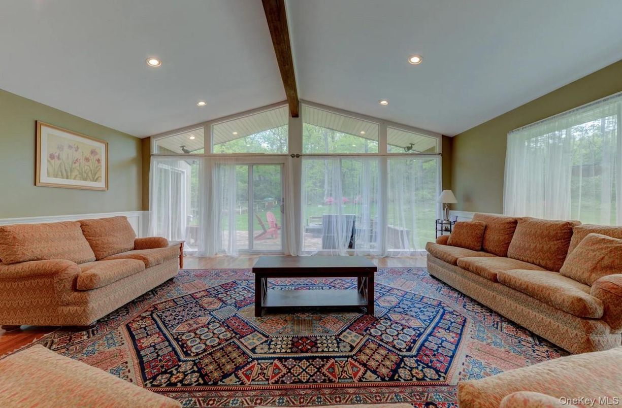 Interior, Living room, Recessed Lighting, Wooden Beams