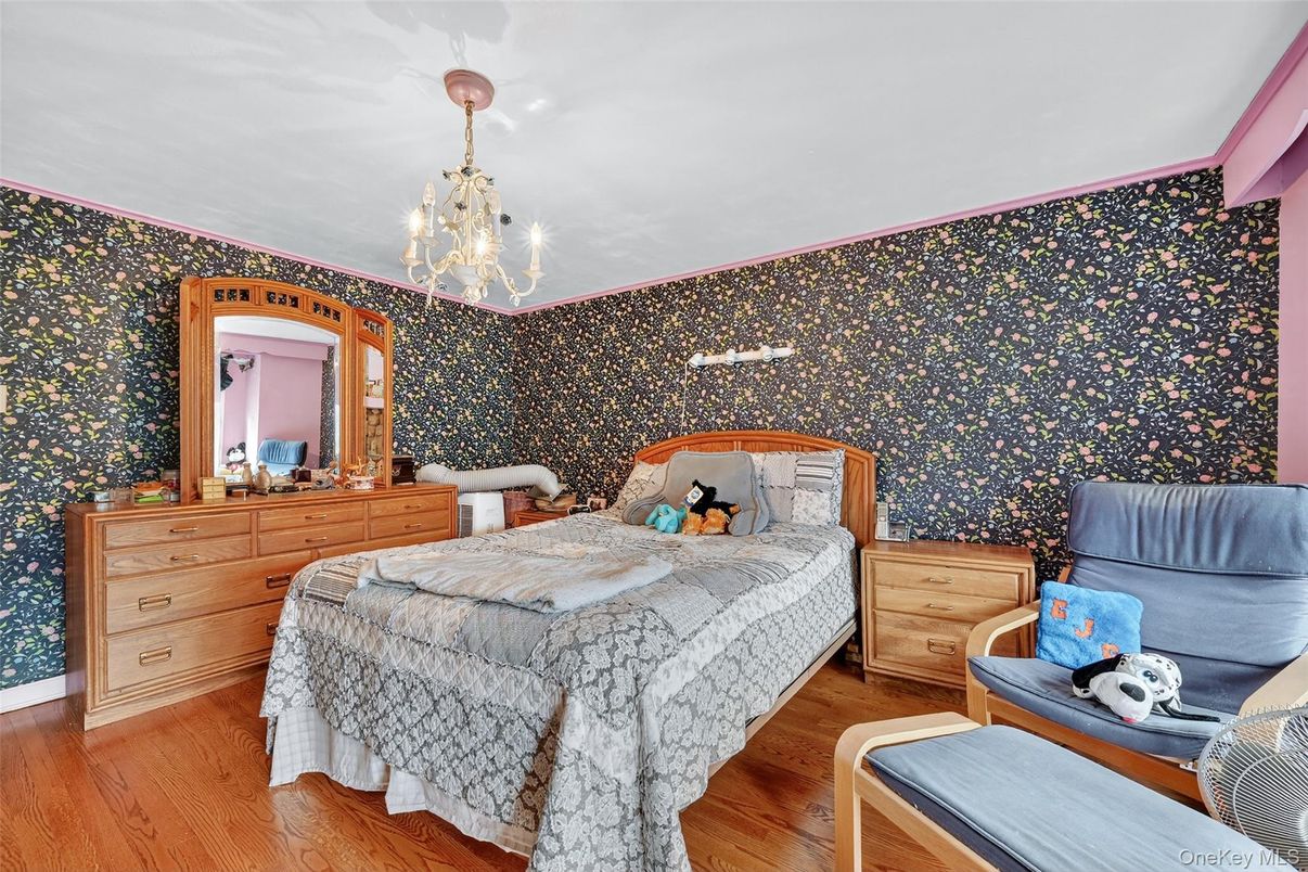 Bedroom, Chandelier, Interior, Wood Texture Flooring