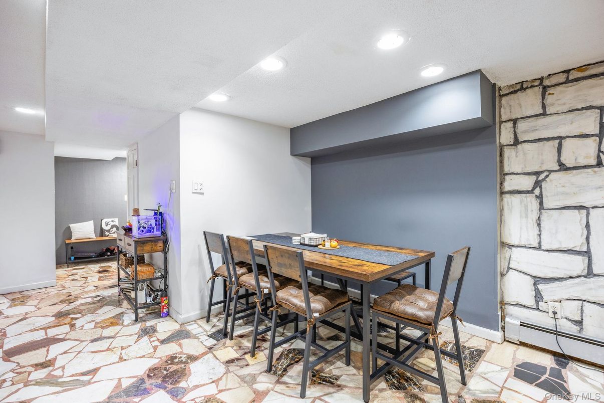 Dining room, Interior, Recessed Lighting, Stone Walls