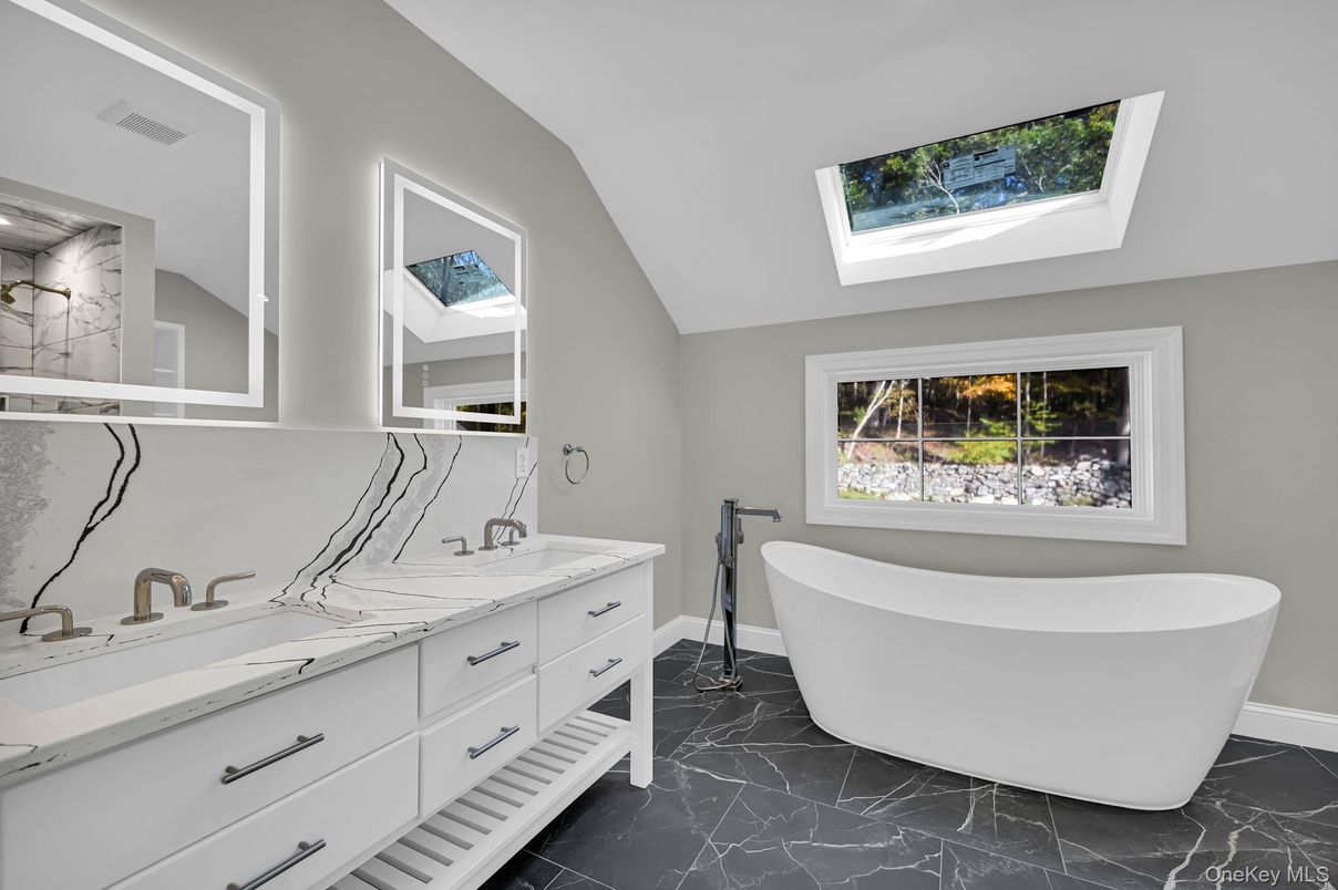 Bathroom, Dual Sink Vanities, Free Standing Baths, Interior, Marble