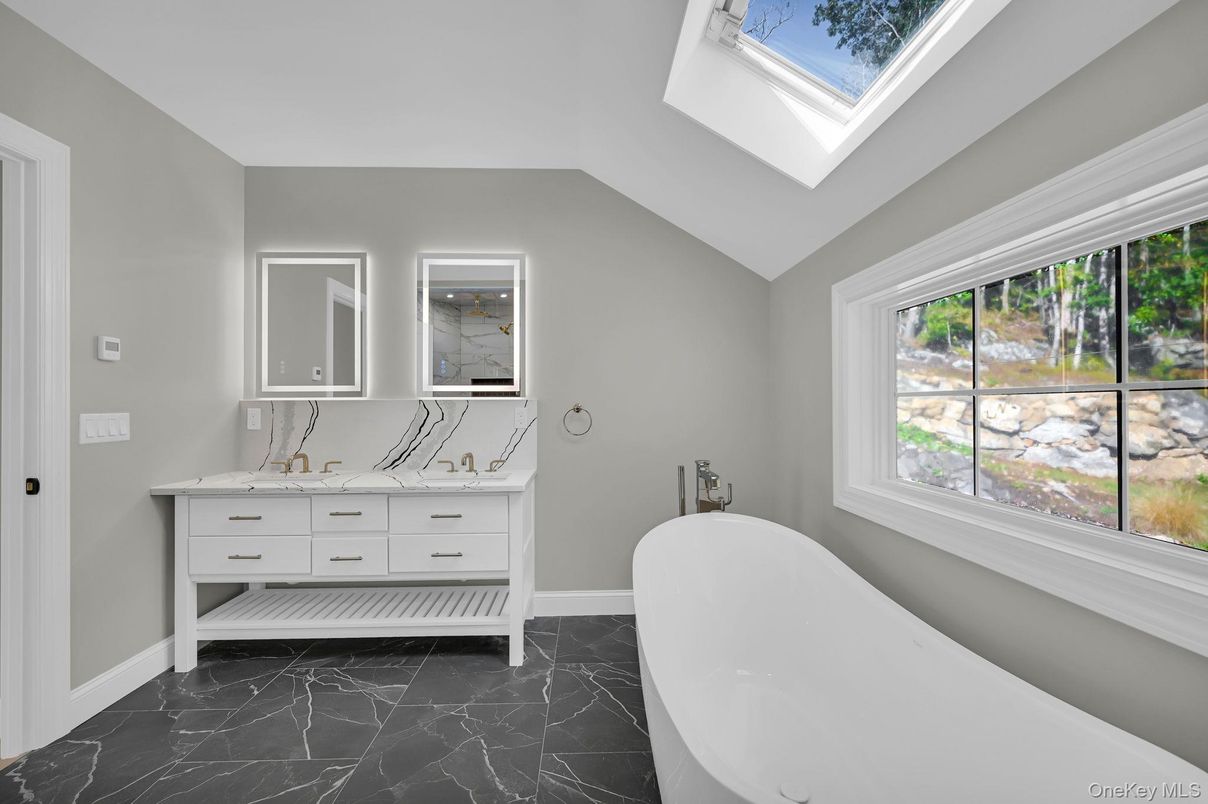 Bathroom, Dual Sink Vanities, Free Standing Baths, Interior, Marble