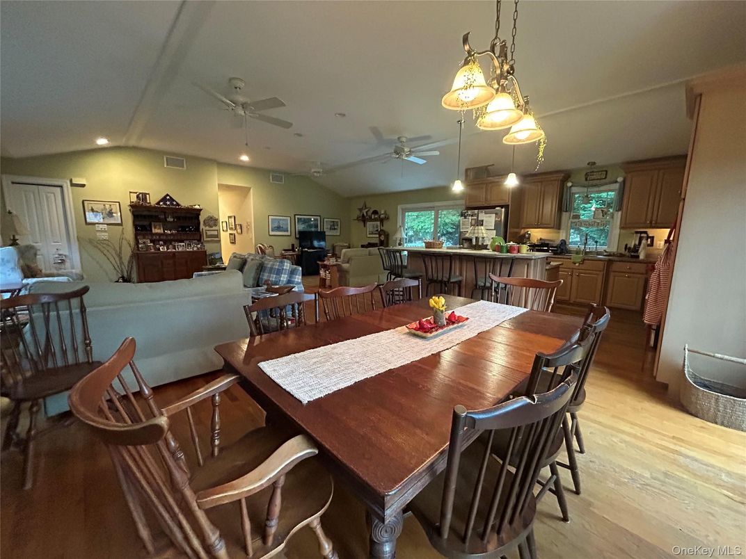 Dining room, Interior, Kitchen, Living room, Pendant Lights, Recessed Lighting, Wood Texture Flooring