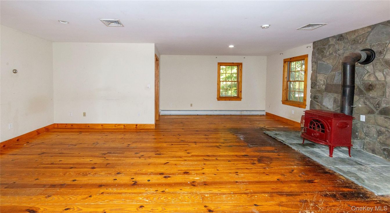 Empty room, Fireplace, Interior, Recessed Lighting, Wood Texture Flooring