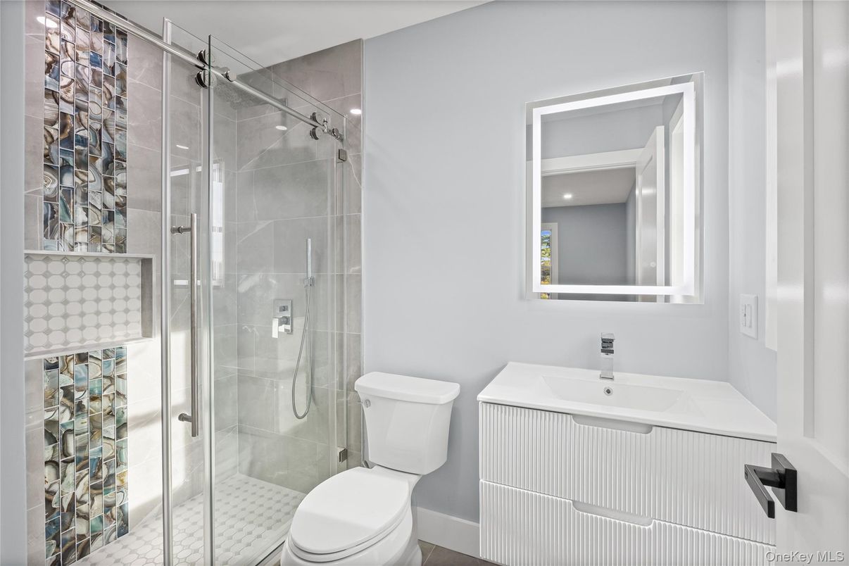 Bathroom, Glass Shower, Interior, Recessed Lighting