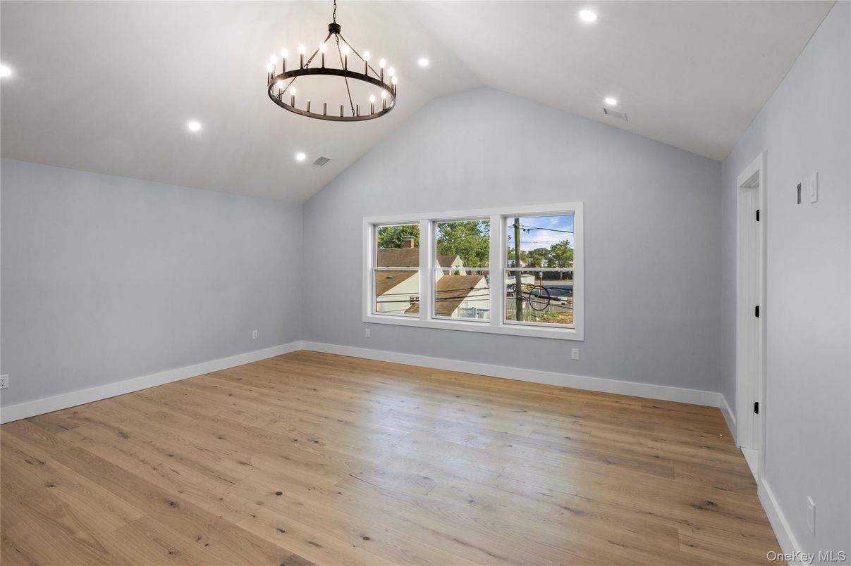 Chandelier, Empty room, Interior, Recessed Lighting, Wood Texture Flooring