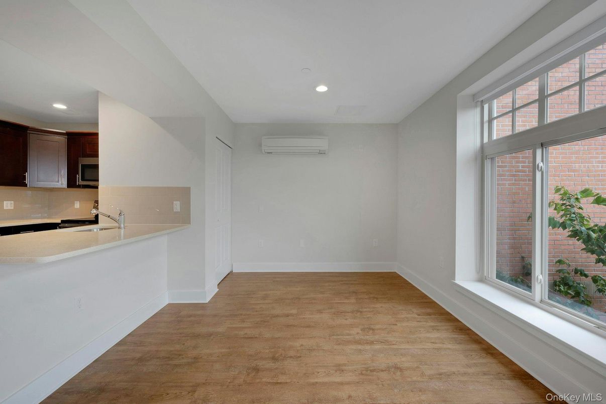 Empty room, Interior, Kitchen, Recessed Lighting, Wood Texture Flooring