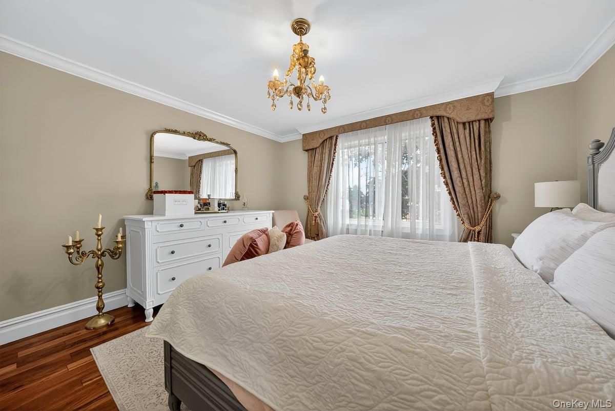 Bedroom, Chandelier, Interior, Wood Texture Flooring