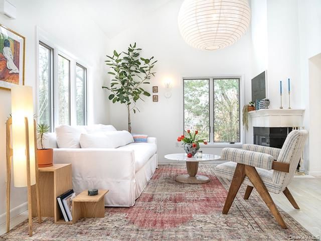 Fireplace, Interior, Living room, Pendant Lights