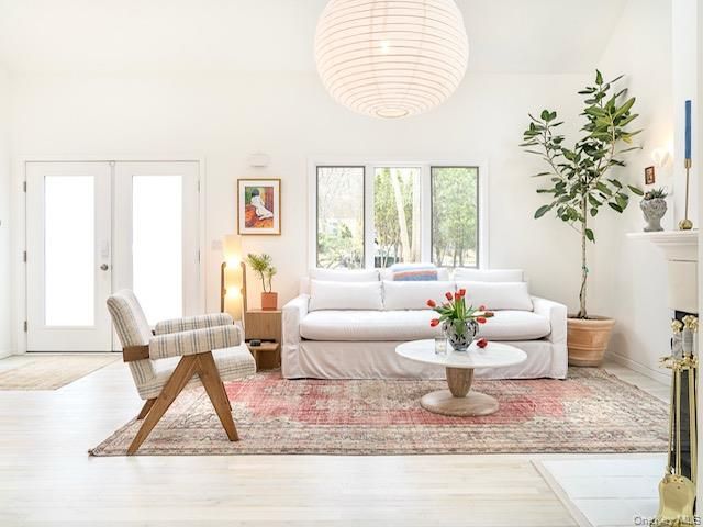 Fireplace, Interior, Living room, Pendant Lights, Wood Texture Flooring
