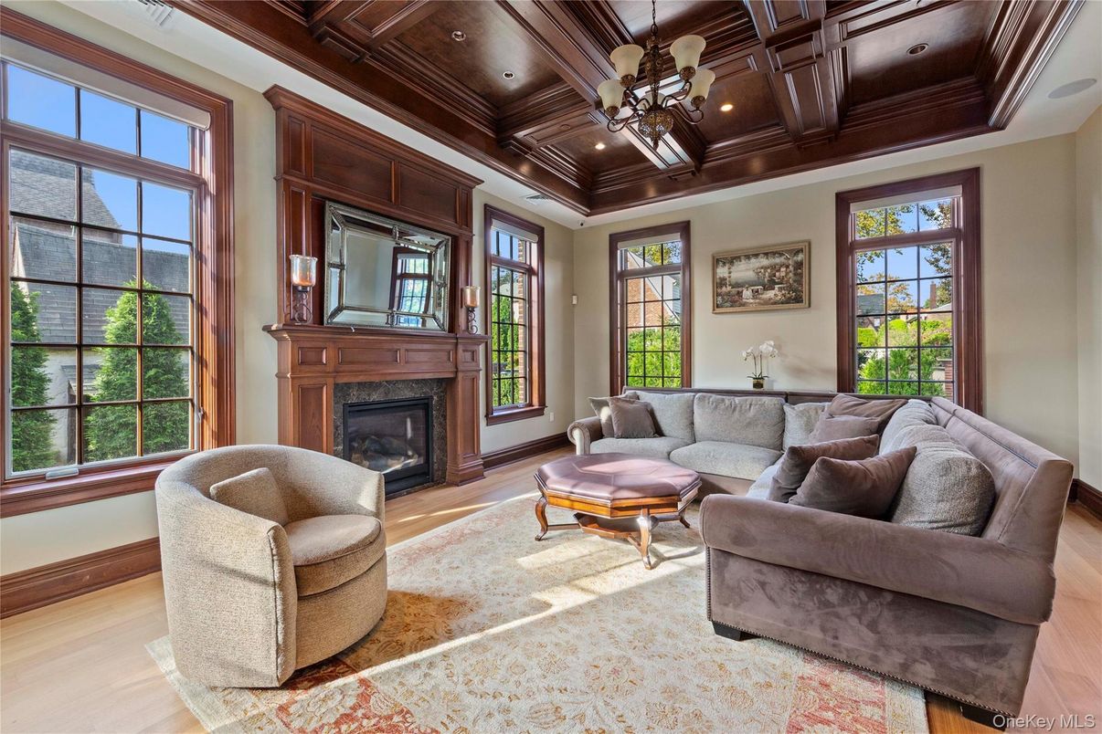 Fireplace, Interior, Living room, Recessed Lighting, Wooden Beams, Wooden Ceilings, Wood Texture Flooring