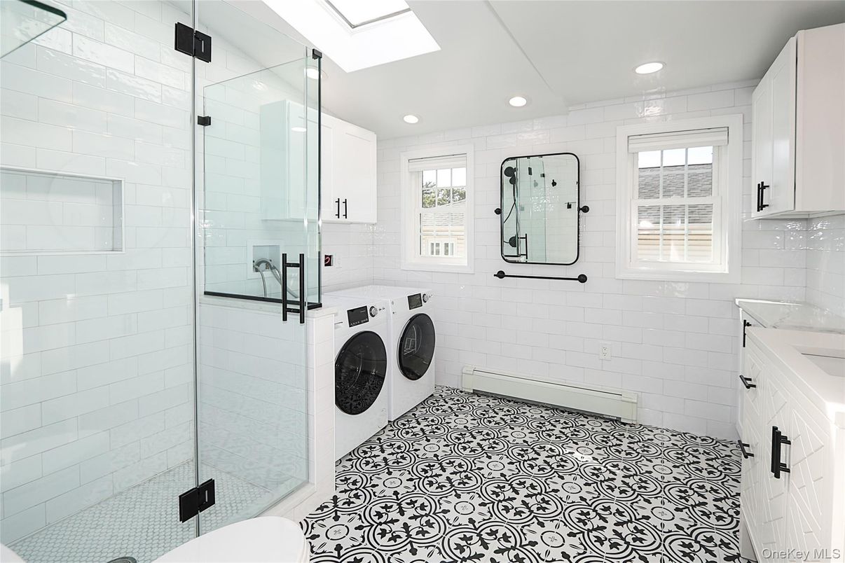 Bathroom, Glass Shower, Interior, Recessed Lighting, Washer
