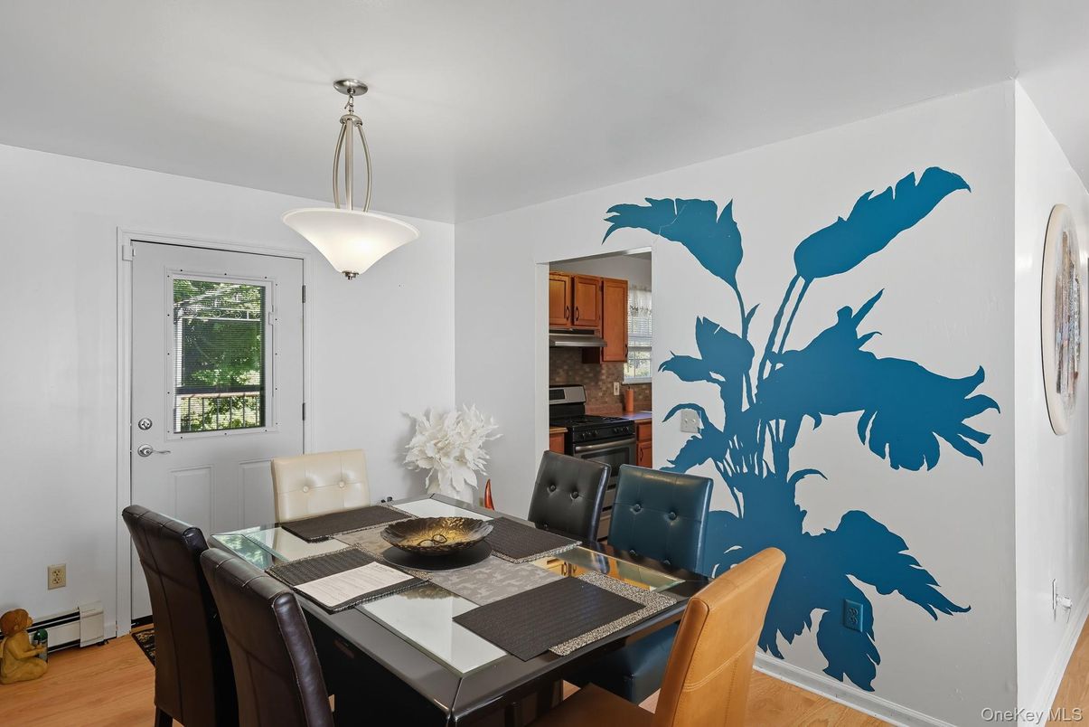 Dining room, Interior, Pendant Lights, Wood Texture Flooring