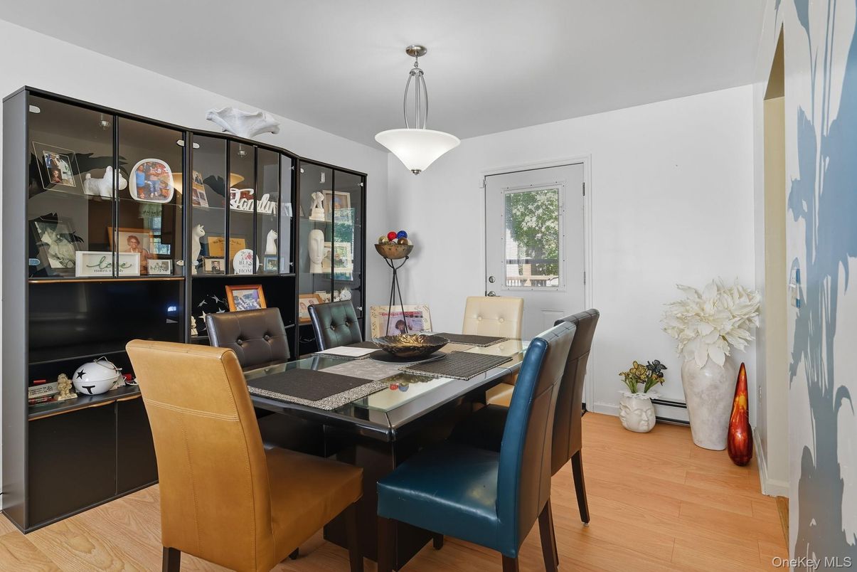 Dining room, Interior, Pendant Lights, Wood Texture Flooring