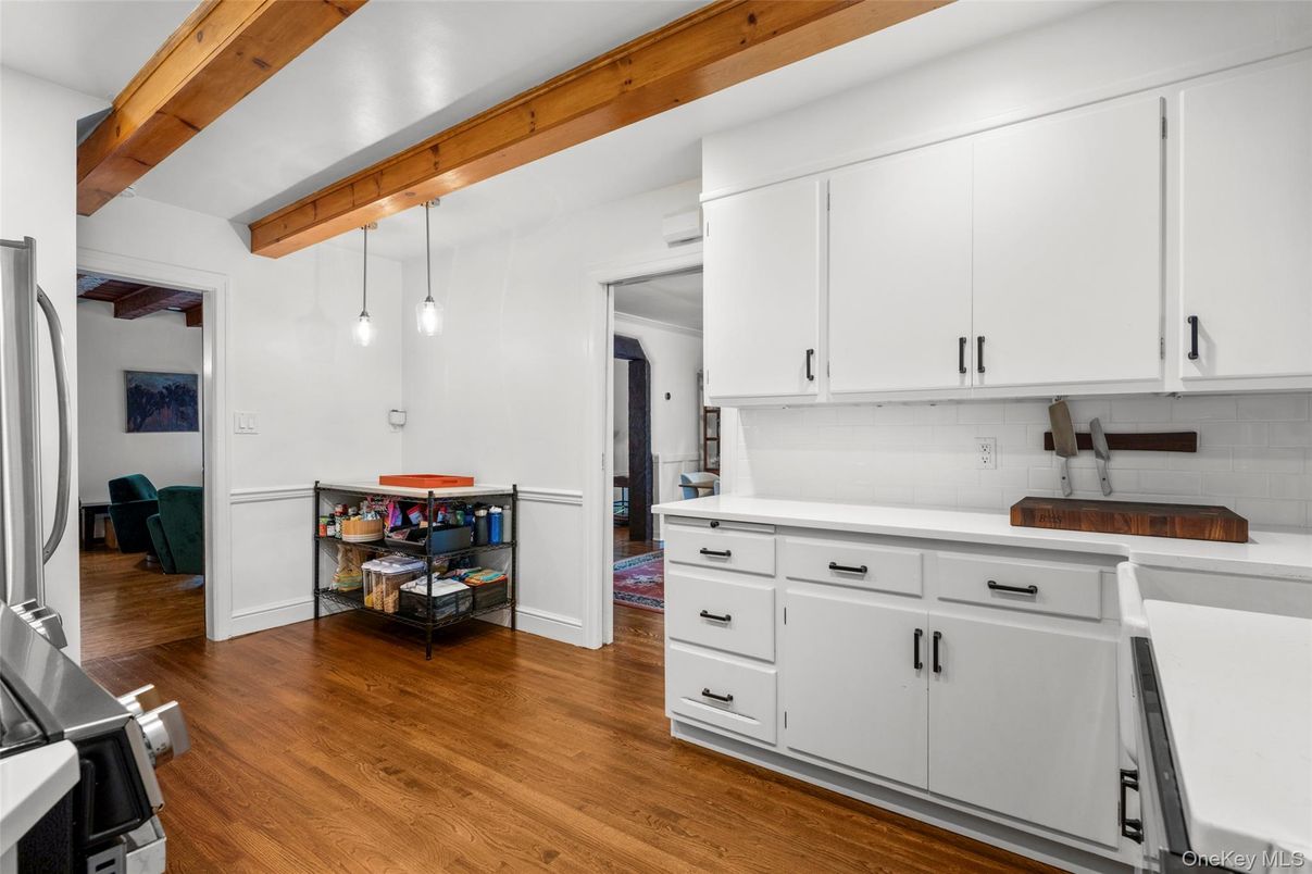Interior, Kitchen, Pendant Lights, Wooden Beams, Wood Texture Flooring