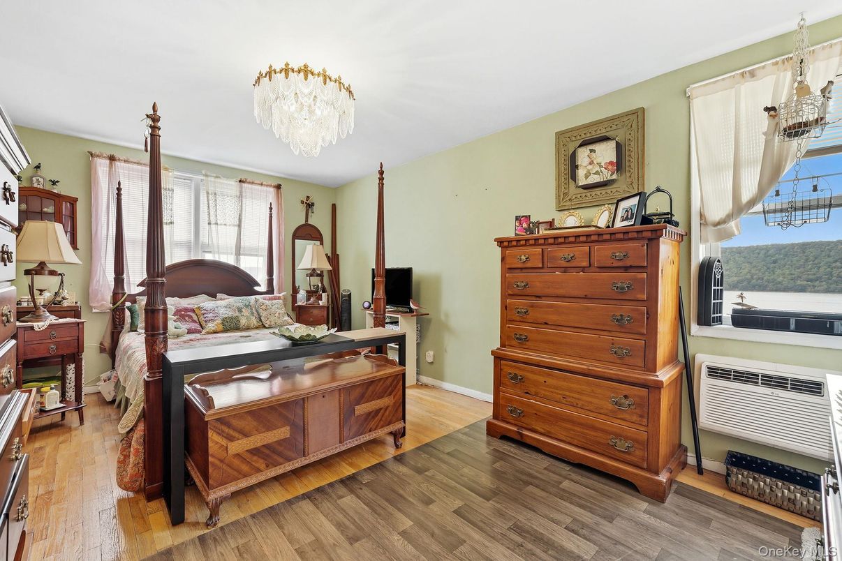 Bedroom, Chandelier, Interior, Wood Texture Flooring