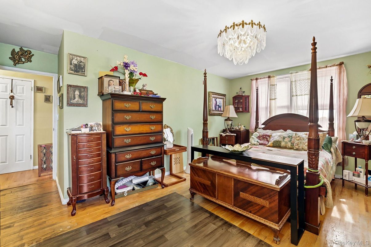 Bedroom, Chandelier, Interior, Wood Texture Flooring