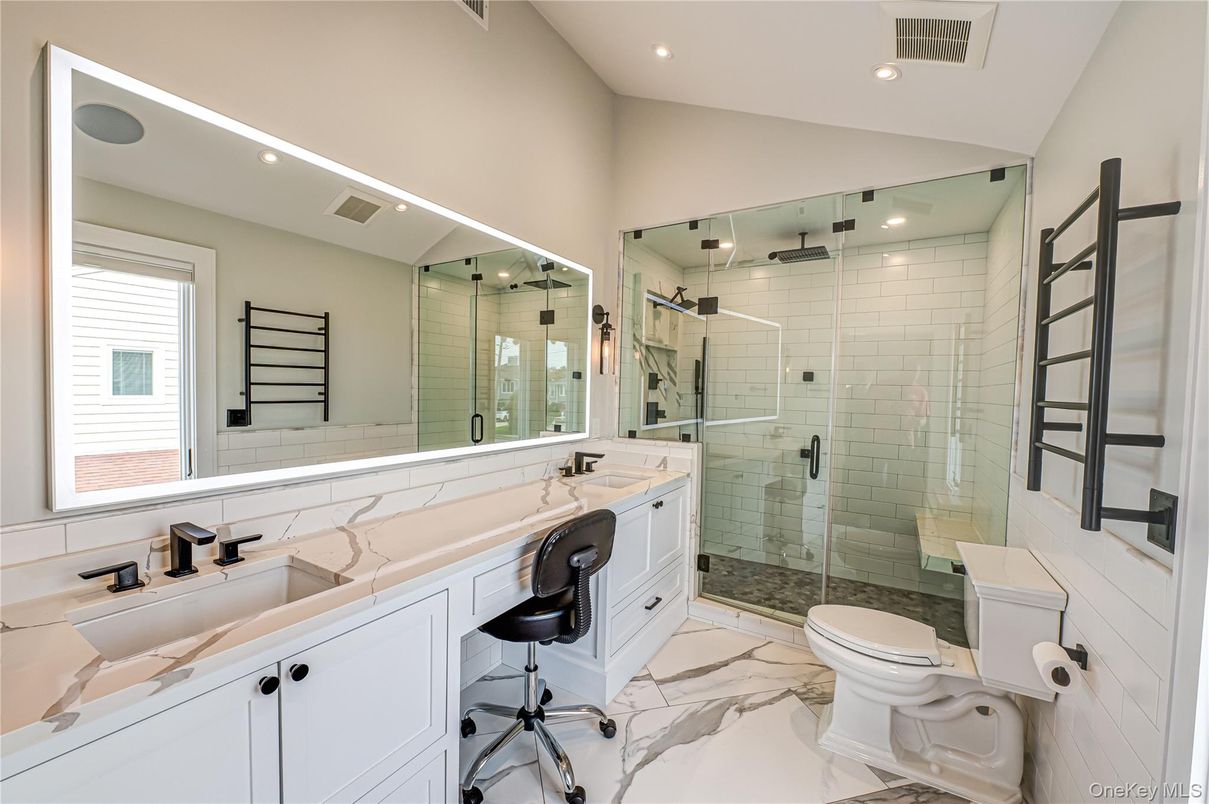 Bathroom, Glass Shower, Interior, Marble, Recessed Lighting