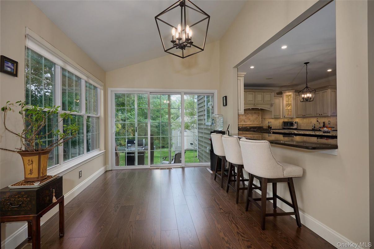Chandelier, Interior, Kitchen, Pendant Lights, Recessed Lighting, Wood Texture Flooring