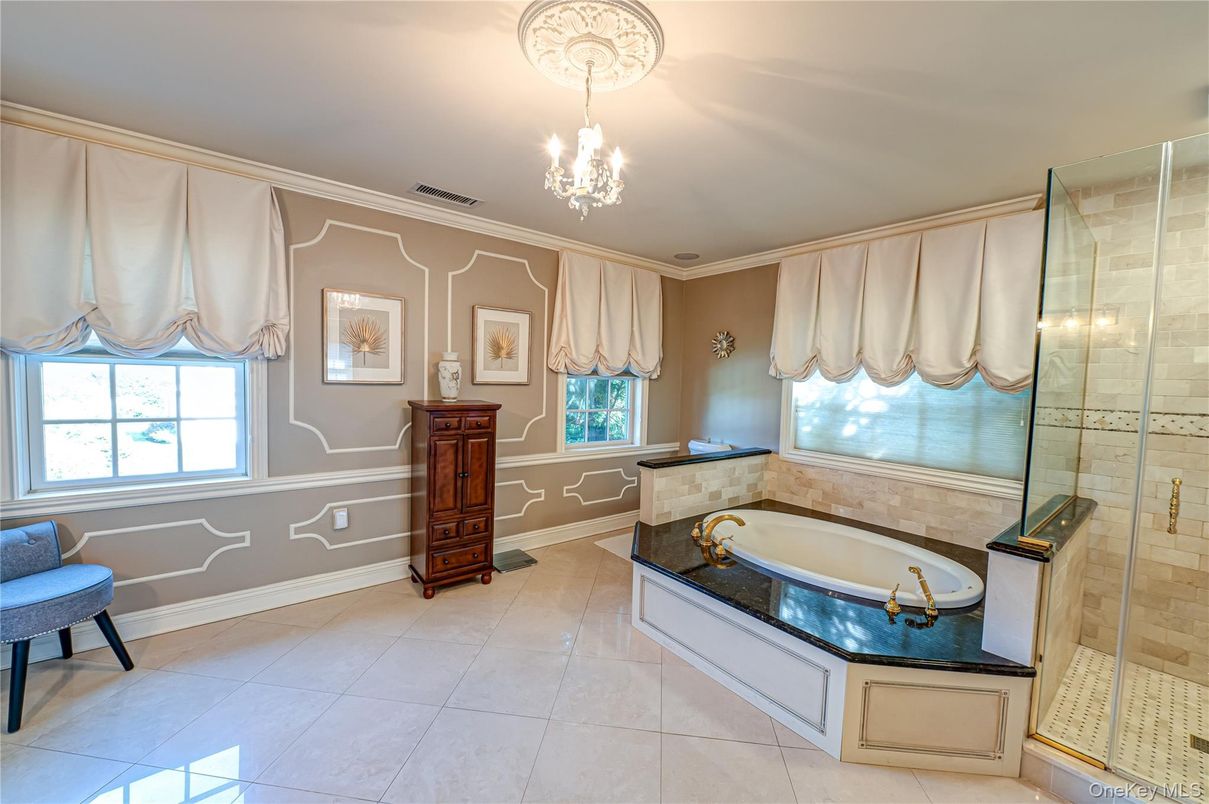 Bathroom, Chandelier, Glass Shower, Interior