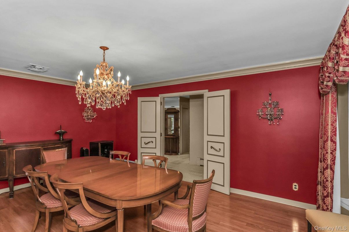 Chandelier, Dining room, Interior, Wood Texture Flooring