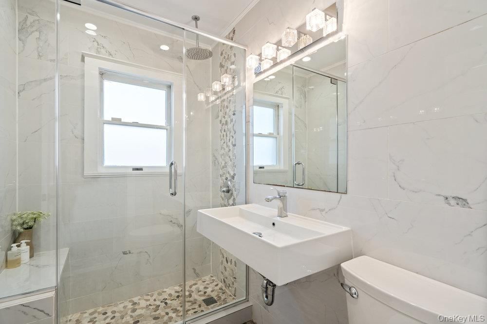 Bathroom, Glass Shower, Interior, Marble Walls, Recessed Lighting