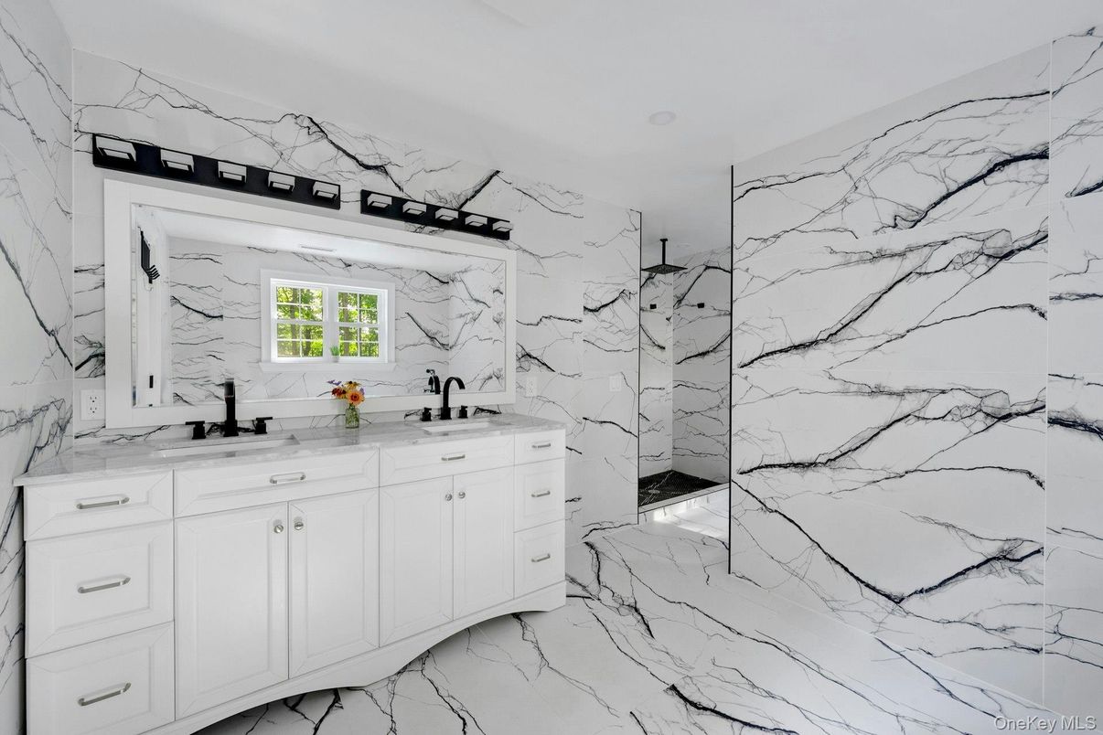 Bathroom, Dual Sink Vanities, Interior, Marble, Marble Walls