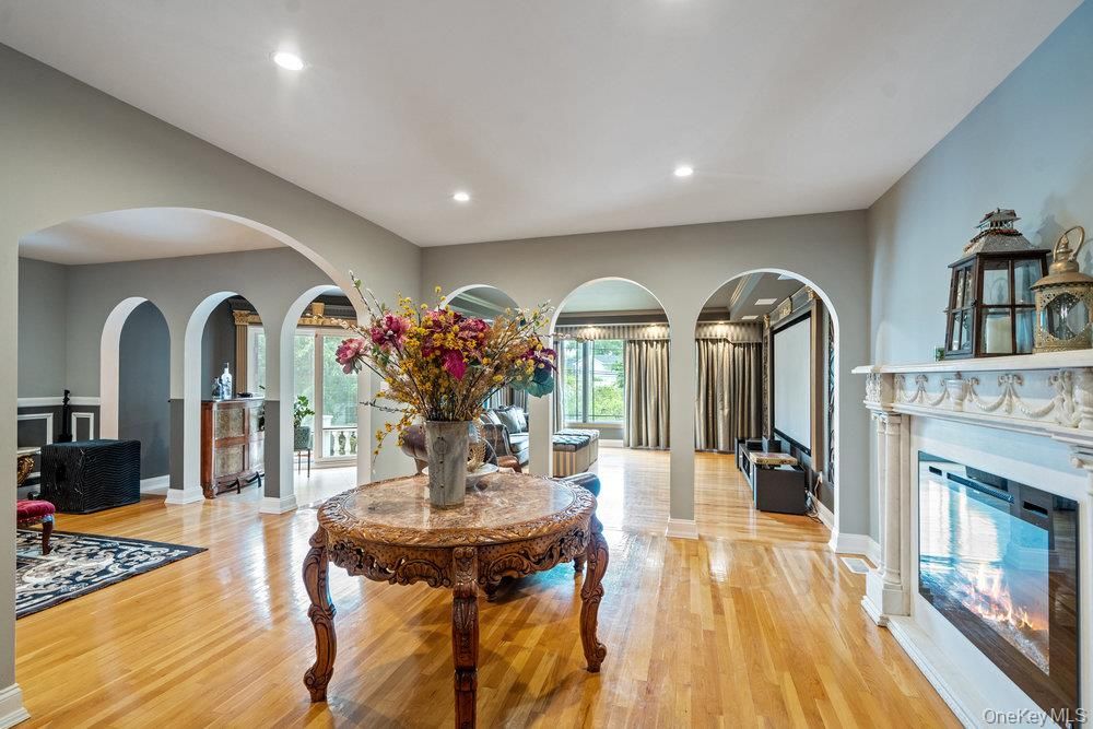 Fireplace, Interior, Recessed Lighting, Wood Texture Flooring