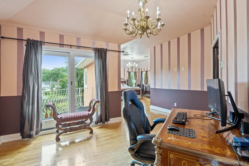 Chandelier, Home Office, Interior, Wood Texture Flooring