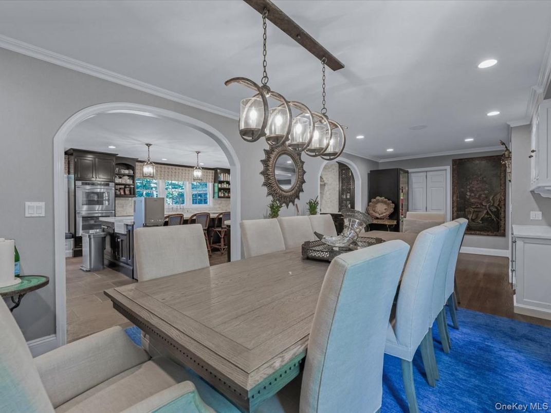 Dining room, Interior, Kitchen, Living room, Pendant Lights, Recessed Lighting, Stainless Steel Appliances, Wood Texture Flooring