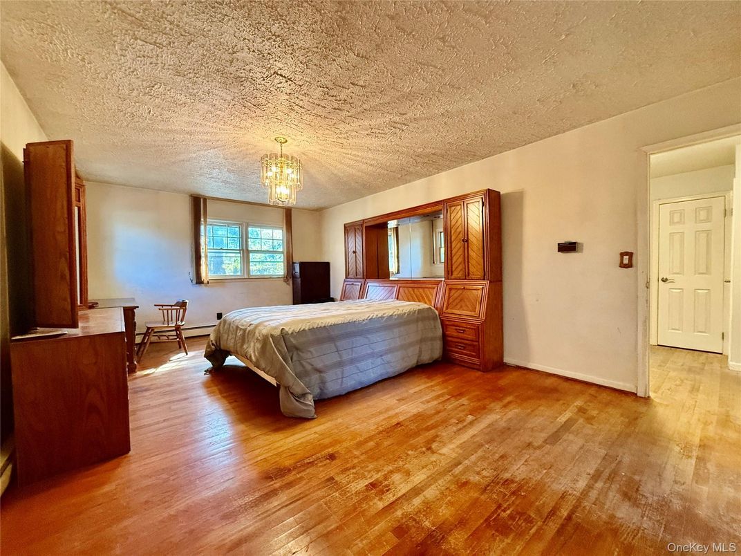 Bedroom, Chandelier, Interior, Wood Texture Flooring