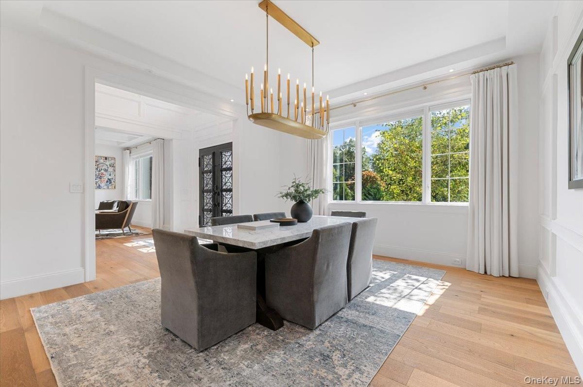 Dining room, Interior, Pendant Lights, Recessed Lighting, Wood Texture Flooring
