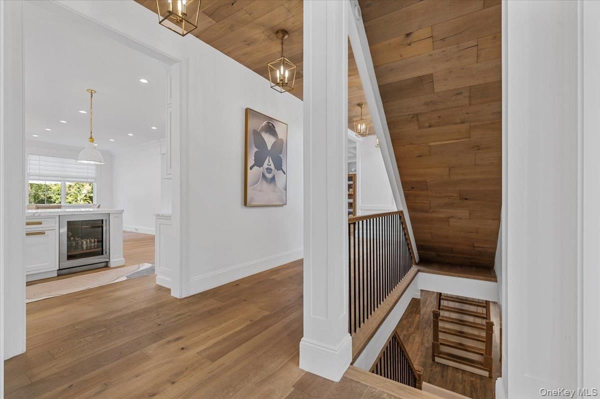 Fireplace, Interior, Pendant Lights, Recessed Lighting, Wooden Ceilings, Wood Texture Flooring, Wooden Walls