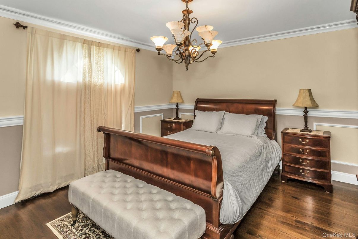 Bedroom, Chandelier, Interior, Wood Texture Flooring