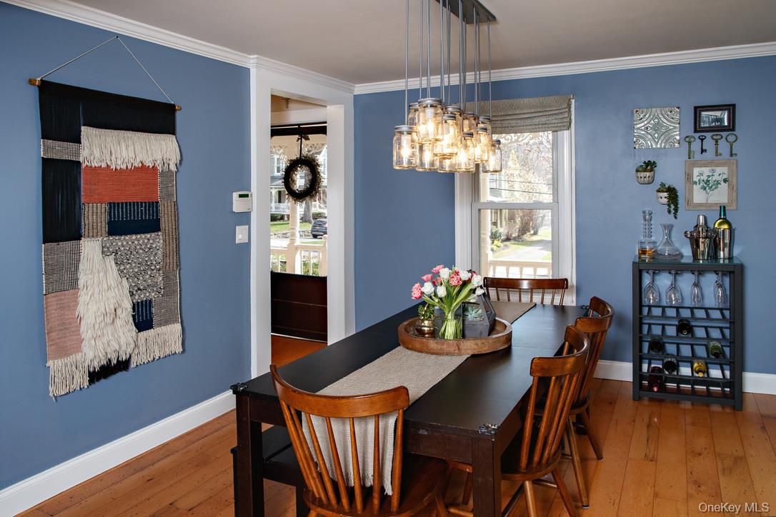 Dining room, Interior, Pendant Lights, Wood Texture Flooring
