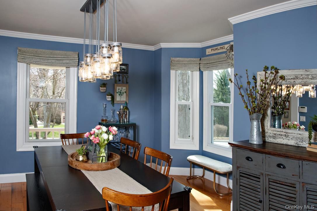 Dining room, Interior, Pendant Lights, Wood Texture Flooring