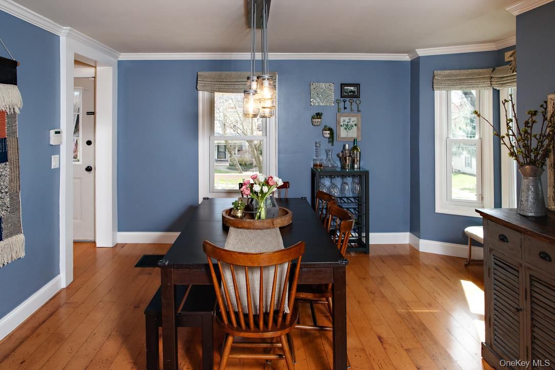 Dining room, Interior, Pendant Lights, Wood Texture Flooring
