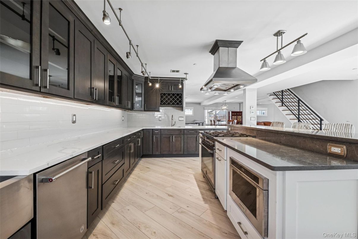 Interior, Kitchen, Pendant Lights, Stainless Steel Appliances, Wood Texture Flooring