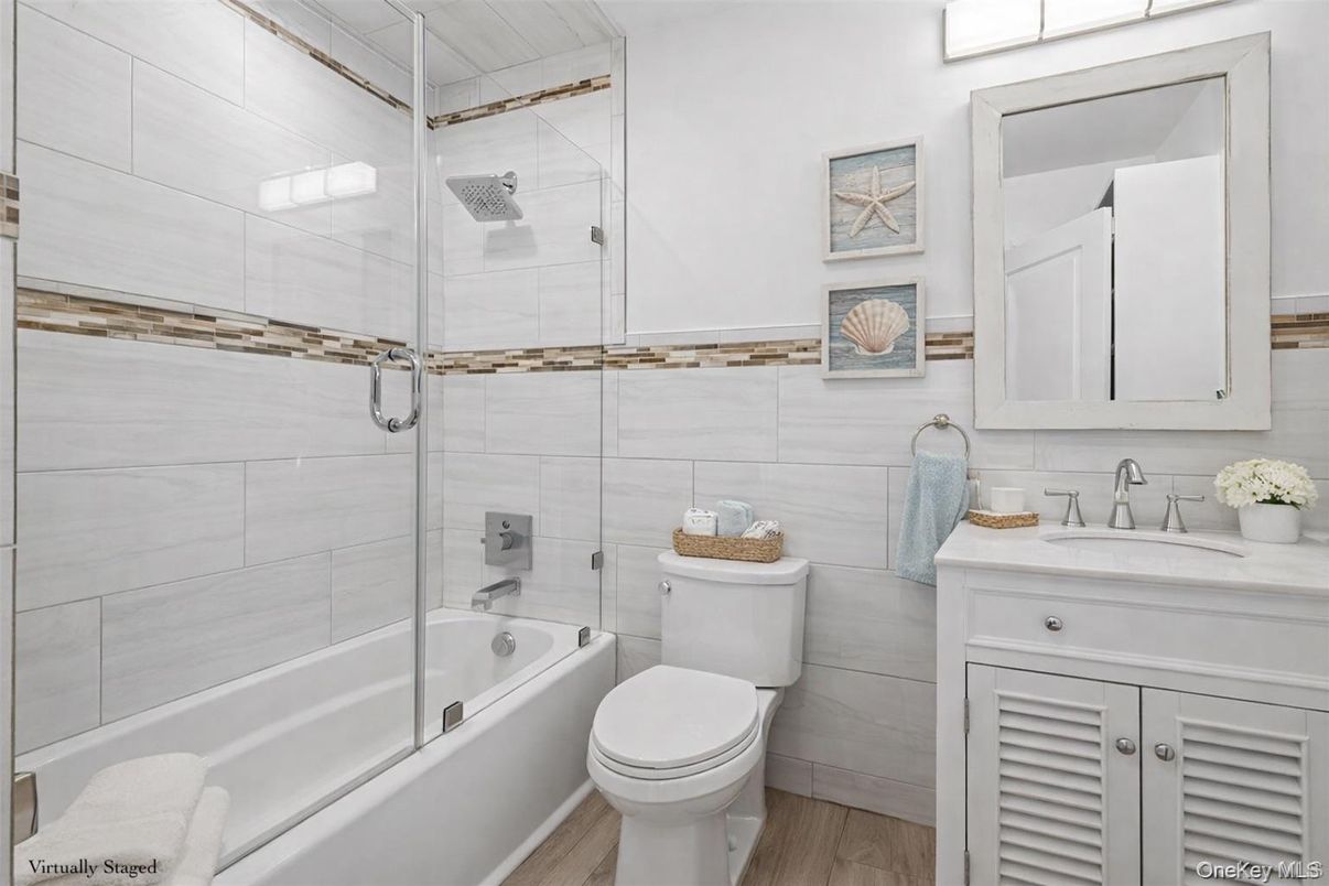 Bathroom, Glass Shower, Interior, Wood Texture Flooring