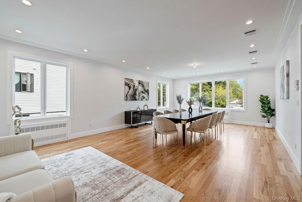 Dining room, Interior, Recessed Lighting, Wood Texture Flooring