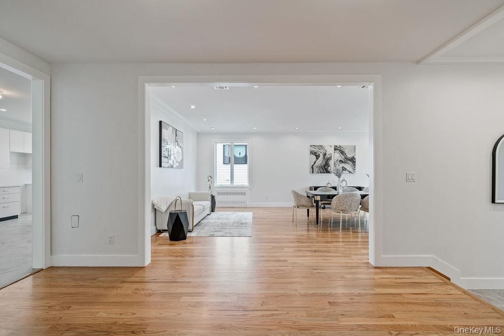 Dining room, Interior, Living room, Recessed Lighting, Wood Texture Flooring