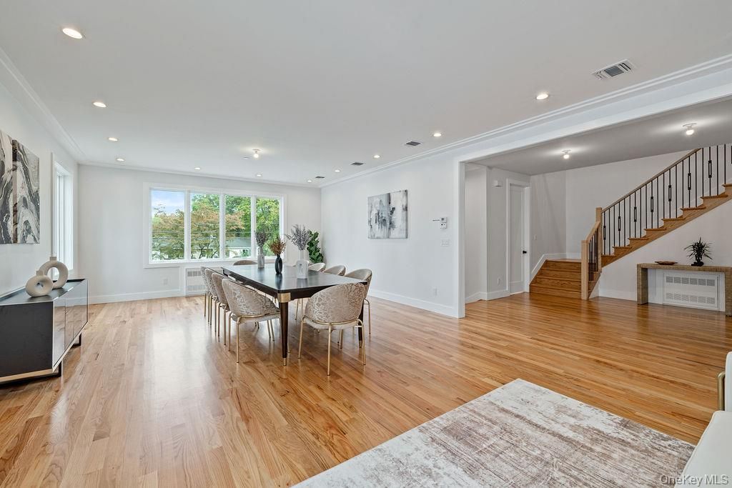 Dining room, Interior, Recessed Lighting, Wood Texture Flooring