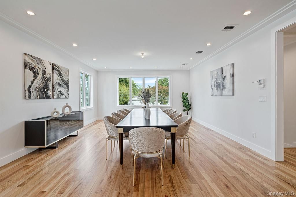 Dining room, Interior, Recessed Lighting, Wood Texture Flooring