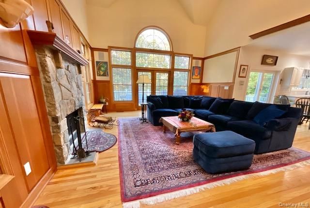 Fireplace, Interior, Living room, Wooden Beams, Wood Texture Flooring