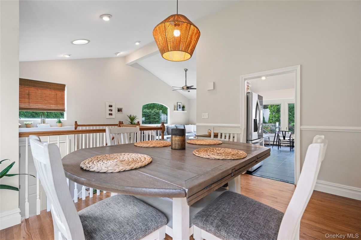 Dining room, Interior, Pendant Lights, Recessed Lighting, Wood Texture Flooring