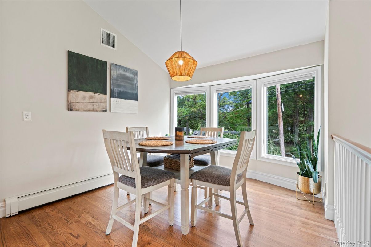 Dining room, Interior, Pendant Lights, Wood Texture Flooring