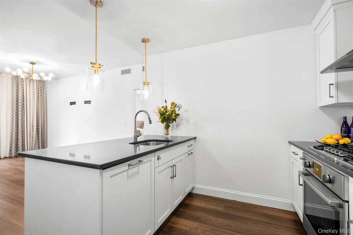 Interior, Kitchen, Pendant Lights, Stainless Steel Appliances, Wood Texture Flooring