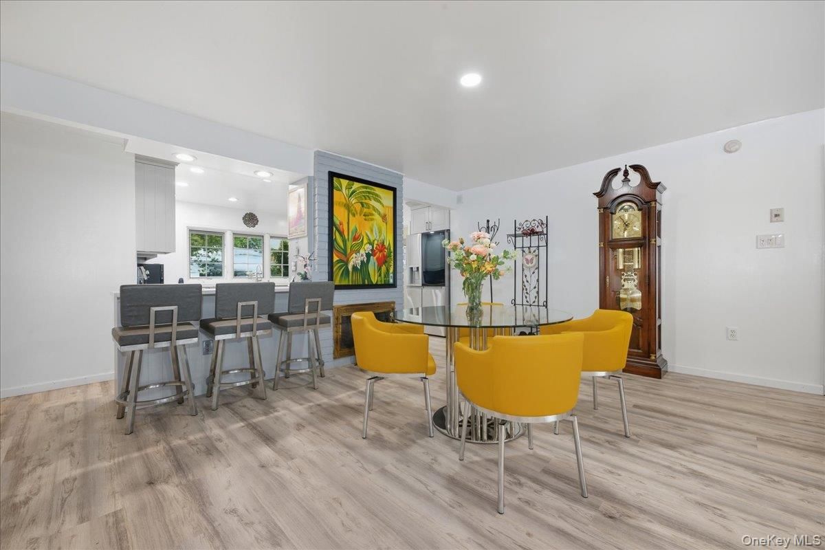 Dining room, Interior, Recessed Lighting, Wood Texture Flooring