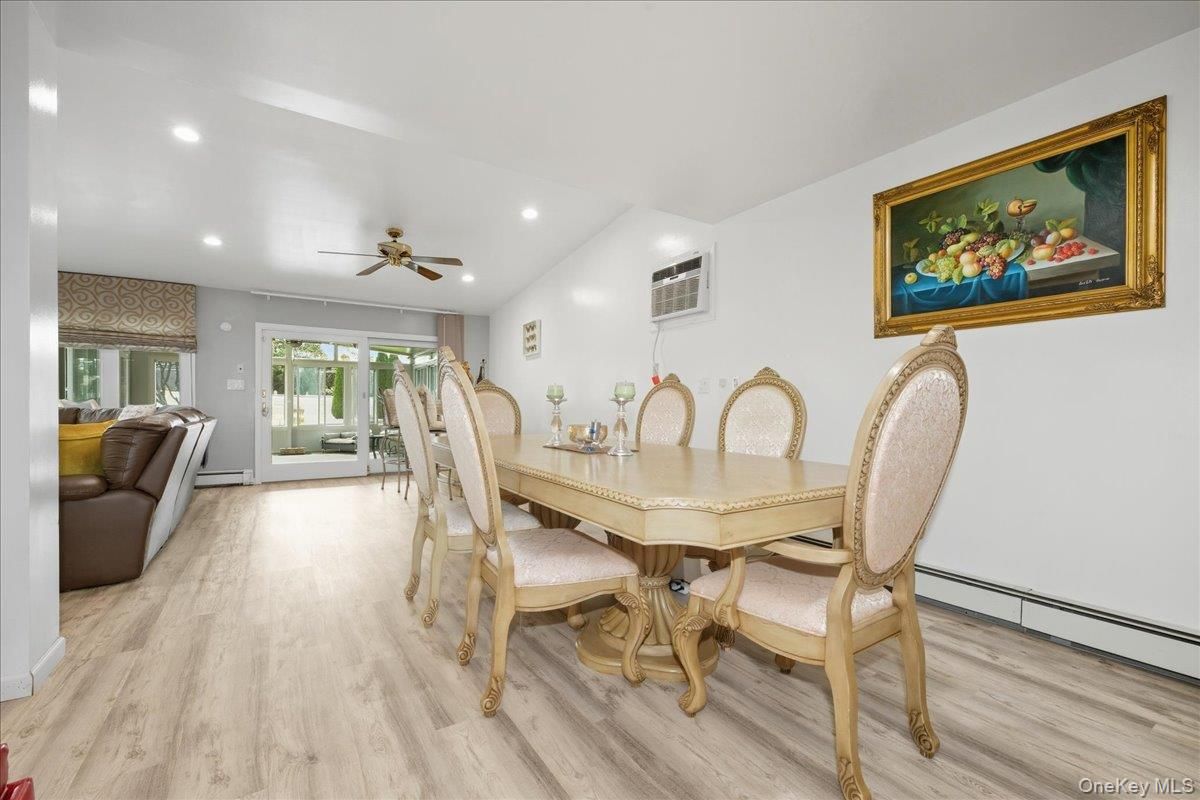 Dining room, Interior, Recessed Lighting, Wood Texture Flooring