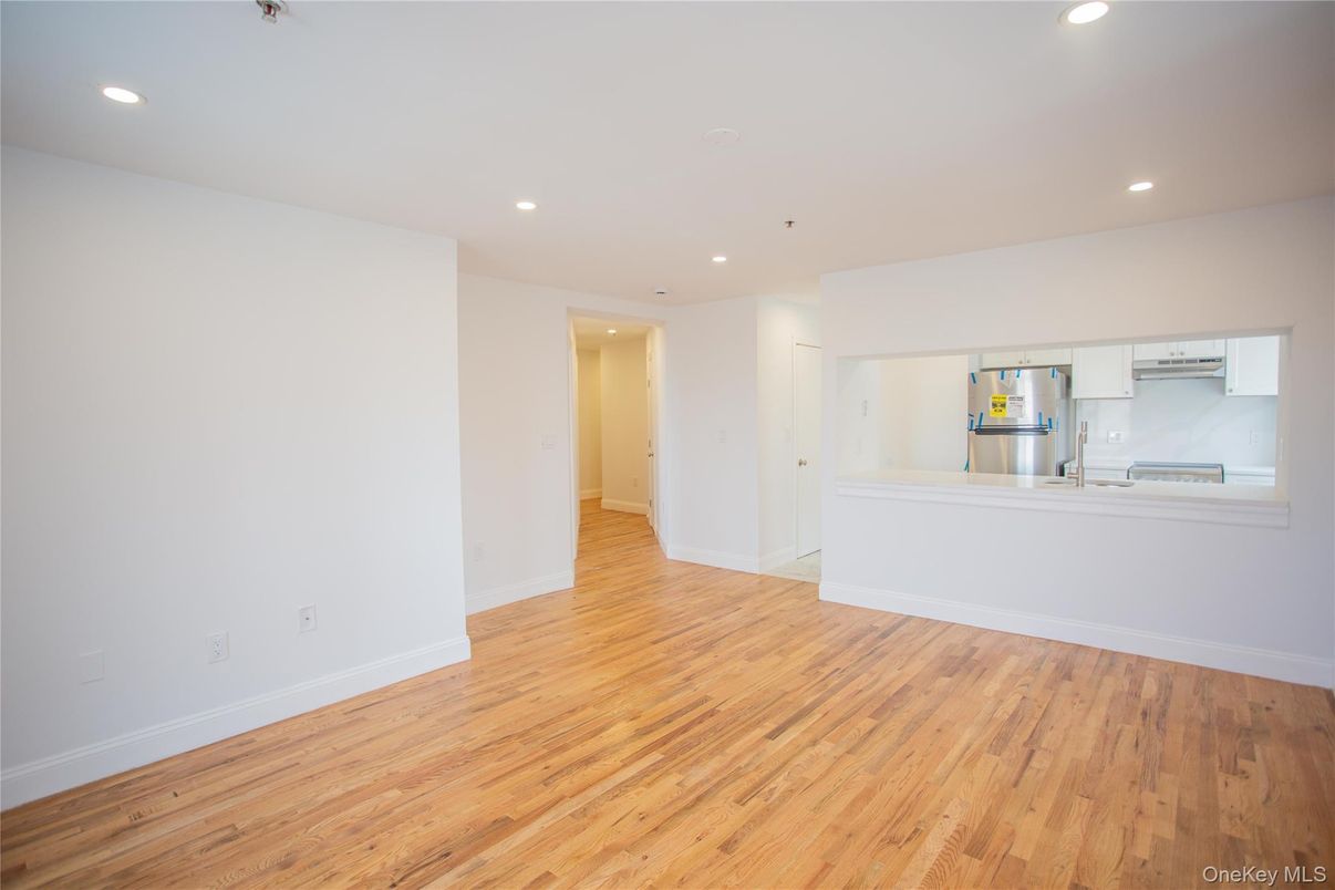 Empty room, Interior, Kitchen, Recessed Lighting, Wood Texture Flooring